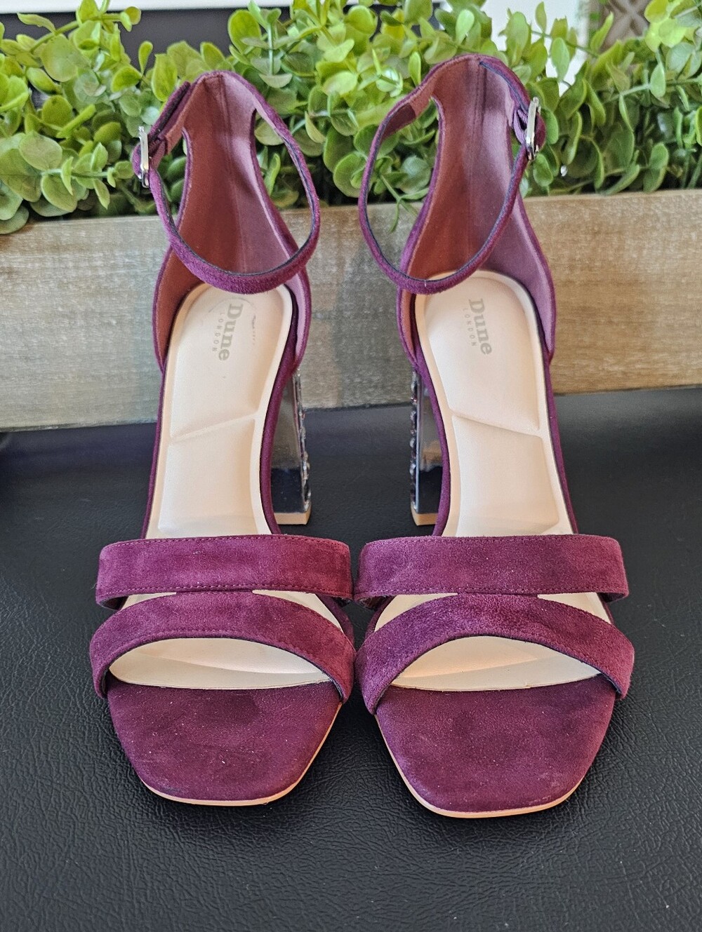 Dune London Plum Suede Gem-Embellished Block Heel Shoes Sandals Women's Sz 9 - Picture 2 of 9